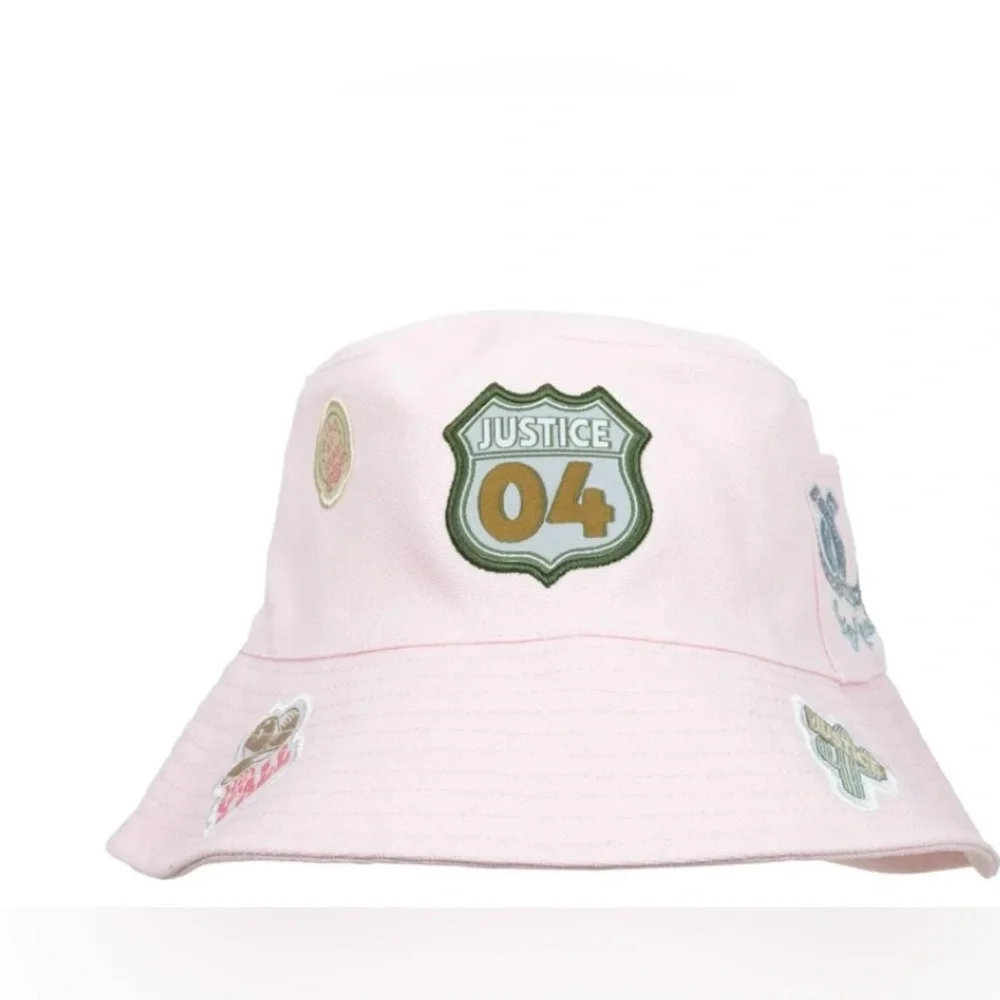 Justice Light Pink Sporty Bucket Hat Girls One Size Patches NWT